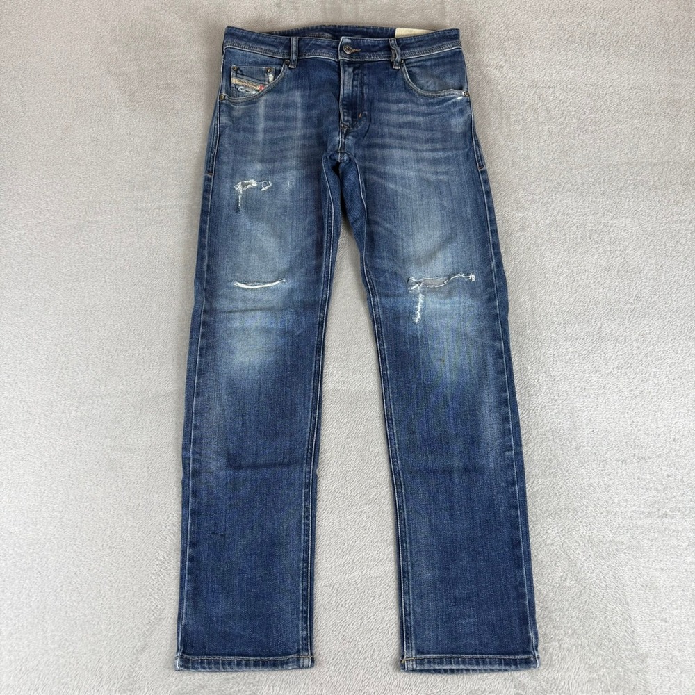 Diesel Krayver Slim Carrot Jeans Mens 29x30 Blue Distressed Stretch Whisker